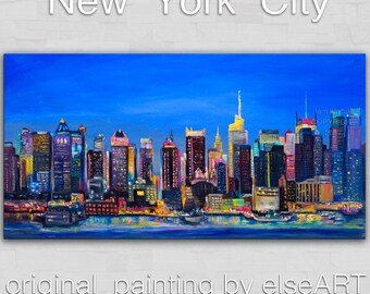 New York City painting art large oil painting wall art perfect home eye-catching focal point by Tim Lam 48x24