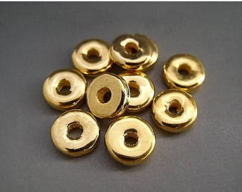 SALE Mykonos Beads 8mm 24 Karat Yellow Gold Spacers Greek Ceramic Beads Naos Rondelles Disks Donuts
