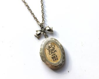 Steampunk Vintage Retro Bike Keep Calm Ride On Silver Locket Necklace