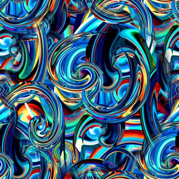 Artist Performance Blue Circles Contemporary Knit Fabric Fiber Art Mixed Media Swirls Waves