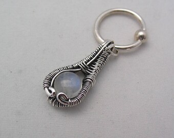 Rainbow Moonstone Belly Button Ring Dangle Heady Wire Wrap Wire Wrapped Jewelry Charm