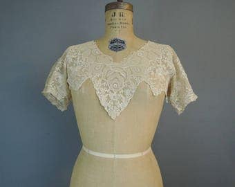 Vintage 1920s Lace Dress Yoke, Neckline and Sleeves, As Is, Small