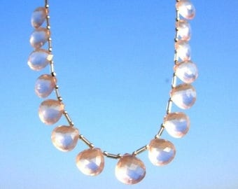 50% Off Sale 15Pcs AA Genuine Rose Quartz Faceted Heart Briolettes 7 Matched Pair And a Focal Pendant