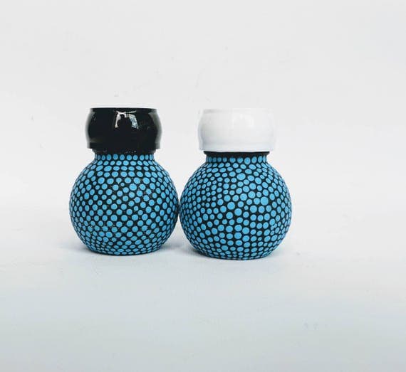 Orbit salt and pepper shakers hand painted glass