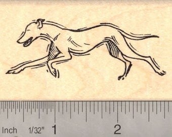 Running Greyhound Rubber Stamp J12613 Wood Mounted