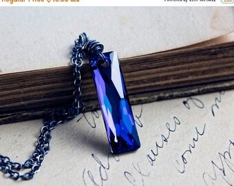 Crystal Necklace, Crystal Pendant, Swarovski Crystal, Pendant Necklace, Geometric Necklace, Blue, Sterling Silver, Swarovski Crystal