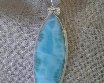 GIANT 2.75" AAA LARIMAR Necklace In Solid 925 Silver. Awesome Blue and Aqua Ocean Color Patterns! Atlantis Stone/ Pectolite/ Crystal Pendant