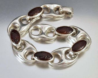 Vintage Anchor Bracelet | Sterling Silver Chain Link Bracelet | Nautical Jewelry | Amber Bracelet | Gucci Style Bracelet | Vintage Bracelet
