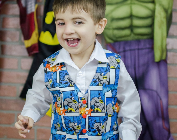 Boys Back to School Clothes - Batman Birthday Party - School Photos - Hand Made Vest in sizes 12 months to 8 years - Baby Boy - Toddler
