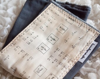 Baby burp cloth - Math test II on hand dyed charcoal gray