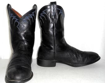 Mens 11.5 D Cowboy Boots Ariat Brand Black Blue Distressed Roper Style Western Biker