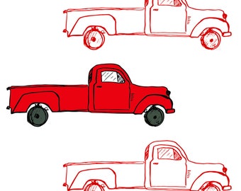 Red truck fabric | Etsy
