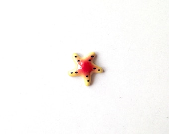 Miniature Ceramic Starfish, yellow, red, dots, mini, small, tiny, little, miniature, ceramic animal, tiny animal, decoration, mini animal