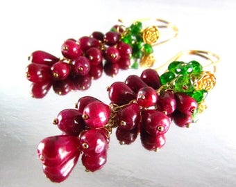 25 OFF Ruby and Chrome Diopside Gold Filled Cluster Earrings