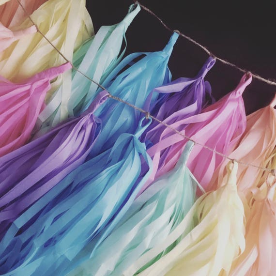 PASTEL RAINBOW / tissue paper tassel garland / nursery decor / rainbow decoration / easter / birthday banner / pastel decorations / unicorn Il_570xn
