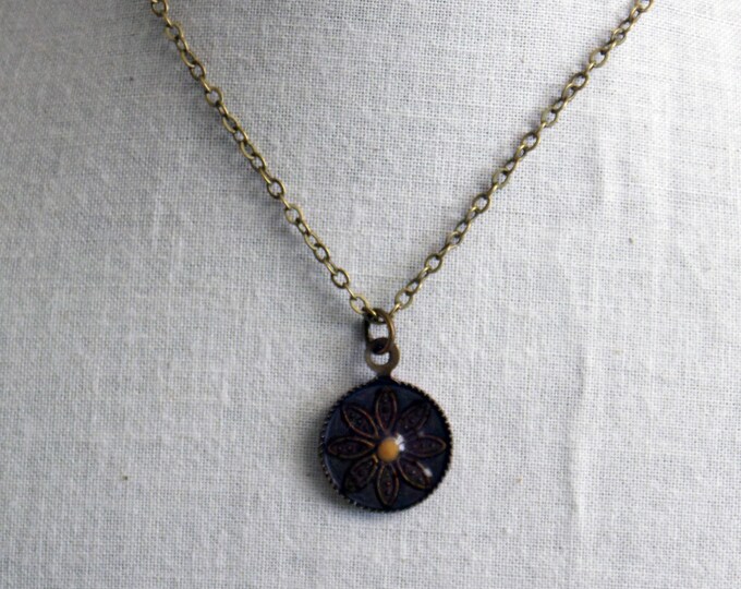 Mustard Seed of Faith...Antique Oxidized Brass Mustard Seed Round Pendant, Matching Brass Chain Necklace, Faith Necklace