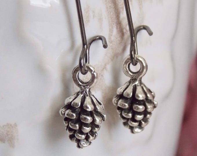 Winter Pinecone Dangle Earrings Woodland Autumn Nature Inspired Jewelry Tiny Simple Pinecone Earrings Winter Jewelry Little Pinecones Gift