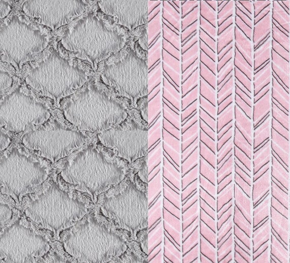 Minky Adult Blanket, Pink Gray Blanket - Minky Throw - Twin Size // Herringbone Blanket // Soft Blanket // Geometric Blanket