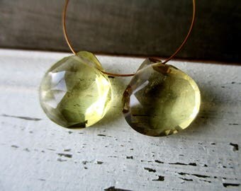 ON SALE Lemon Quartz faceted heart briolette- 14mm- 1 Pair