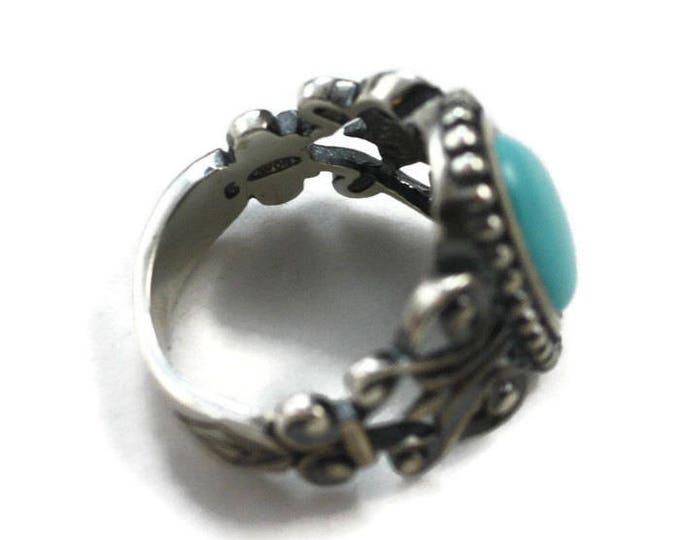Faux Turquoise Ring Southwestern Style Sterling Silver Avon Size 6 to 6.5 Vintage