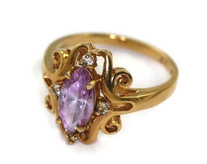 Amethyst Glass Ring Marquise Stone Fancy Setting Clear Accents Size 10 Vintage