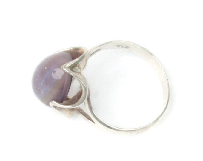 Fire Opal Sterling Ring Art Glass Cab Size 8 Vintage