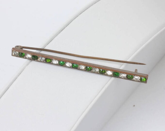 Green and Clear Crystal Bar Pin Edwardian Era Vintage Antique