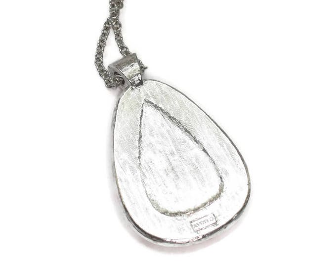 Avon Pale Fire Pendant Necklace Faux Coral Rhinestones Silver Tone 1974