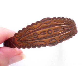 Vintage Copper Tribal Cuff, Southwestern Copper Bracelet, Vintage Tribal Stamped Cuff, Southwest Wide Copper Cuff Bracelet