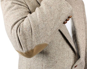 ON SALE Elbow Patch Blazer 44R Vintage Beige Flecked Wool Professor Jacket Sports Coat Free Us Shipping
