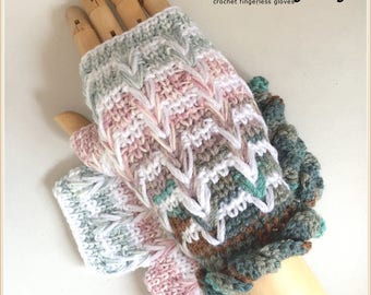 Pastel ZigZag Gloves - Fingerless Winter Gloves, Unisex Gloves - (M/L)