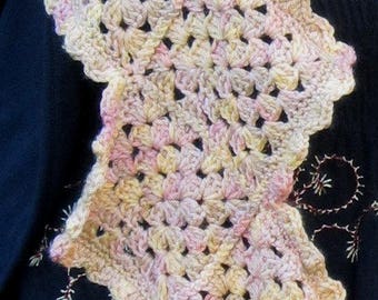 Orange Yellow Scarf, Granny Square, Crochet, Handmade