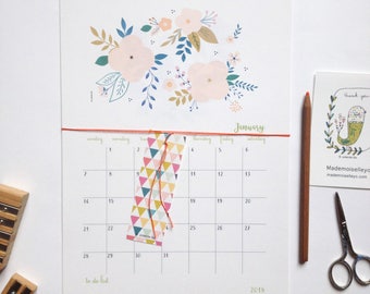 2018 Calendar - 2018 wall calendar - 2018 calendar with a planner - to do list - 2018 illustrated calendar - 2018 botanical calendar floral