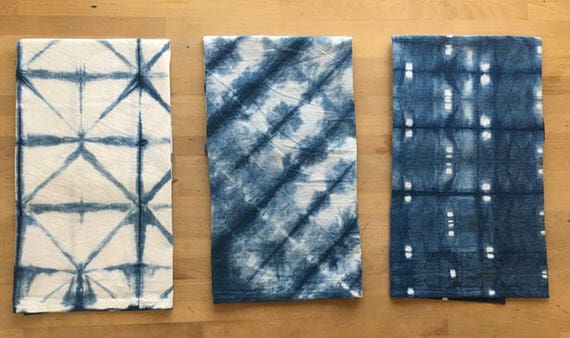 Hand-dyed Set of Linen Shibori Tea Towels