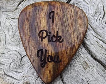 Handmade Wood Guitar Pick - Premium Quality - Caribbean Rosewood - Laser Engraved On Each Side - Actual Pick Shown - Artisan Guitar Pick