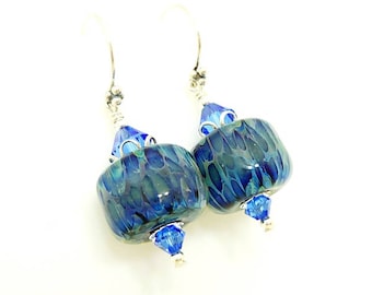 Blue Earrings, Boro Glass Earrings, Glass Bead Earrings, Lampwork Earrings, Glass Bead Jewelry, Dark Blue Earrings, Royal Blue Earrings
