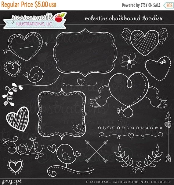 SALE Valentine Chalkboard Doodles Digital Clipart - Commercial Use OK - Chalkboard Art, Valentine Chalkboard Graphics, Valentine Clipart Il_570xn