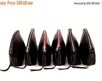 summer sale black leather clutch, leather cosmetics clutch, makeup bag , travel pouch , small zipper pouch