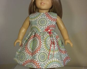 18 inch Doll Clothes Coral Teal Kaleidoscope Print Dress fits American Girl Doll Clothes Handmade