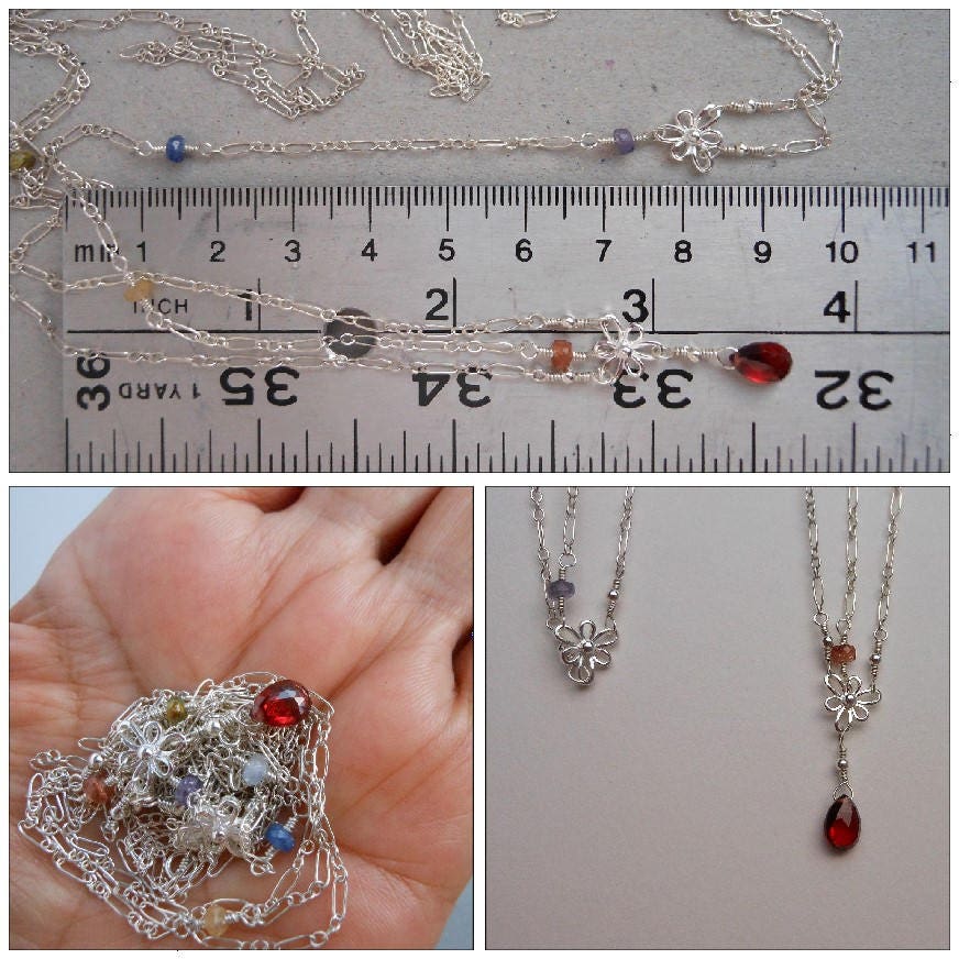 Neck to Belly Sapphire Body Chakra Chain Wire Wrapped Sterling