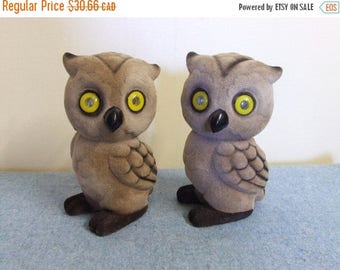 50% OFF Pair of Flocked Owl Coin Banks - Hong Kong Retro Collectible Home Decor Woodland Animal Banks Piggy Banks