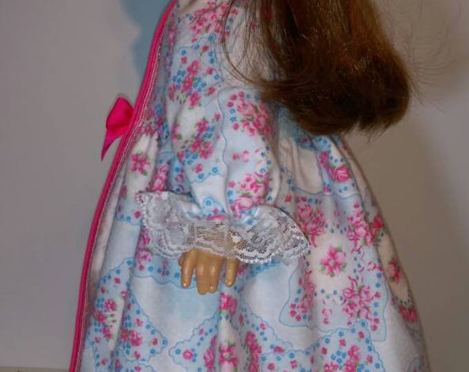 Flannel winter doll robe with pink rose hanky print fits 18 inch dolls