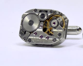 Watch Movement Cufflinks Ideal gift for the steampunk Fan, Genuine russian made watch movements 113