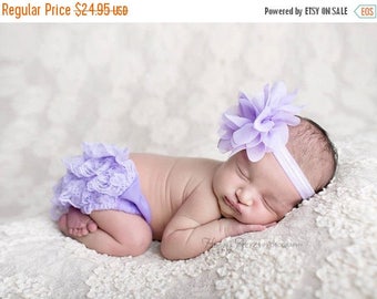 ON SALE Lavender Bloomer Set, Bloomer and Headband, Newborn Photo Prop, Baby Girl Prop, Lace Bloomers, Baby Headband, MANY Colors