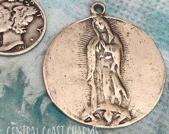 Solid Silver Our Lady of Guadalupe Artisan Charm Pendant - 28mm - Religious Medal Catholic Virgin Mary Spiritual - Central Coast Charms
