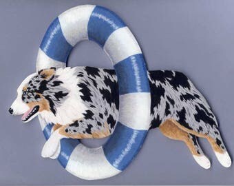 AUSTRALIAN SHEPHERD Agility Wooden Wall Plaque Hanging - Blue Merle - Hand Crafted!