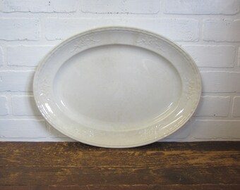 Large Antique H. Burgess Burslem Stone China White Ironstone Serving Platter Grape Design 16.5" x 12"