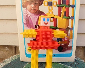 Birthday Sale Vintage Playskool Bristle Blocks In Original Box, 1978 Playskool INC