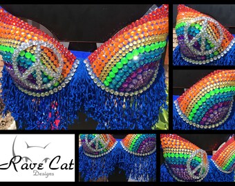 Peace Sign Rainbow Rave Bra - Perfect for any Rave Outfit, edm Bra, Festival Bra, edm Outfit, Rave Wear, EDC Bra, EDC Outfit, or EDC Costume