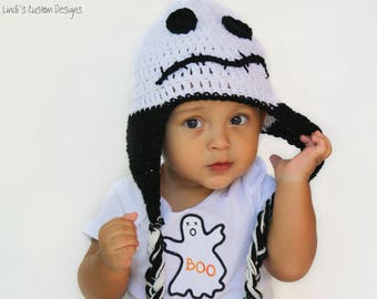 Baby Toddler Skeleton Crochet Hat, Skeleton Hand Crochet Earflap Hat, Halloween Baby Toddler Hat, 1st or 2nd Halloween Costume Accessory